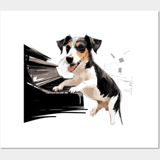 Dog playing piano Posters and Art